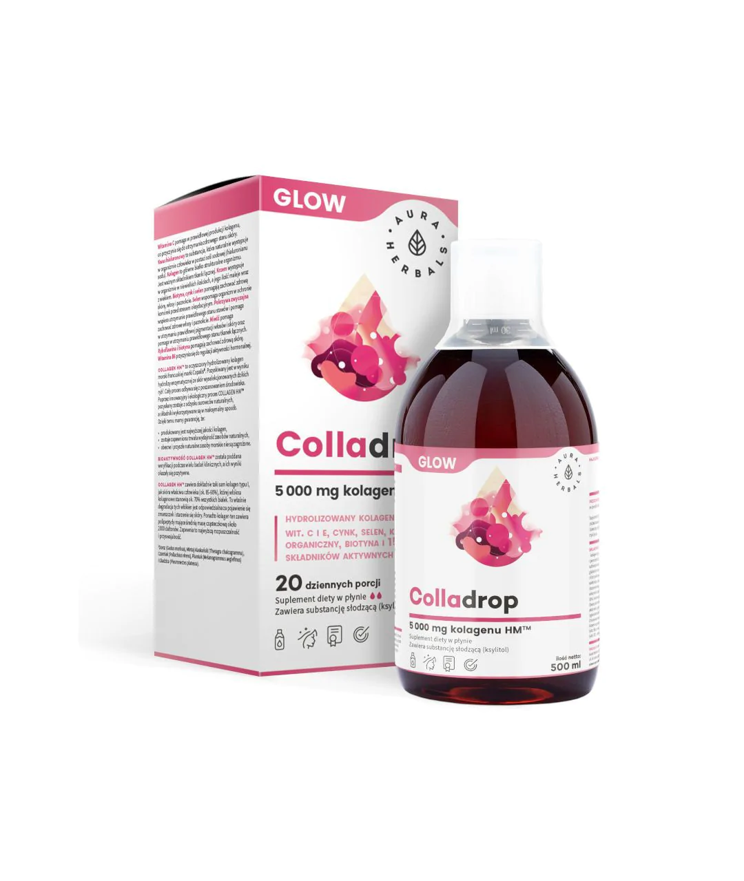 Colladrop Glow, kolagen morski 5000mg, płyn 500ml