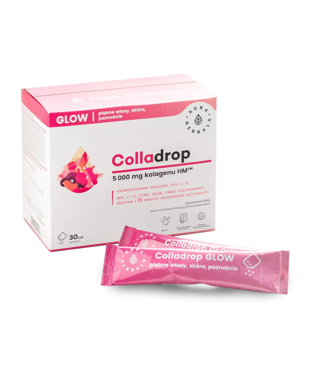 Colladrop Glow, kolagen morski 5000mg, saszetki 30 szt. opakowanie
