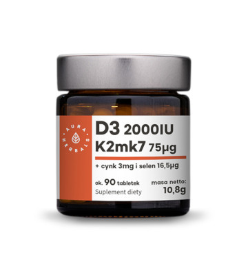 Witamina D3 2000 IU + K2 MK7+ Cynk + Selen, tabletki ok. 90 szt. - Aura Herbals 1