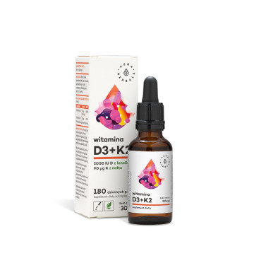 Vitamin D3 2000 IU + K2 MK7, drops 30ml - Aura Herbals