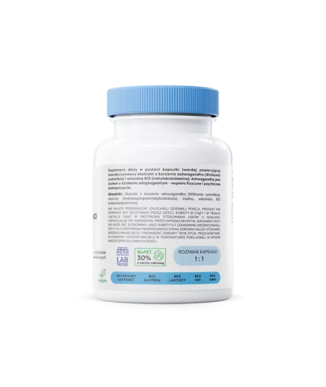 Suplement diety Ashwagandha Ekstra (Vital), 400mg - 60 kapsułek wegańskich tył