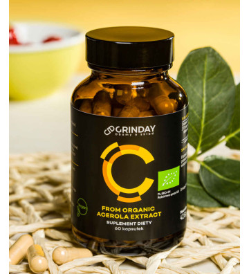 Grinday C from Organic Acerola Extract - bio witamina C 60 Kapsułek opakowanie - wizualizacja