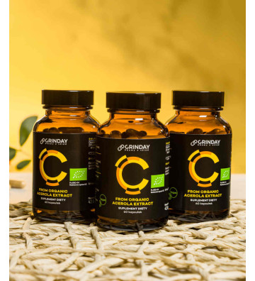 Grinday C from Organic Acerola Extract - bio witamina C 60 Kapsułek opakowanie w tle