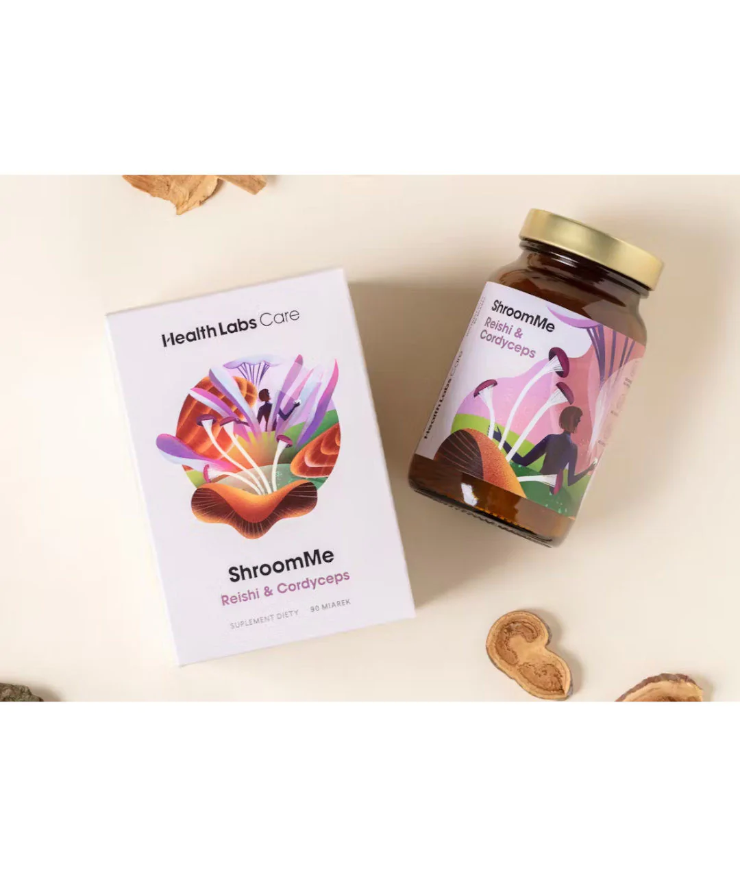 ShroomMe Reishi & Cordyceps dietary supplement 90 servings view box