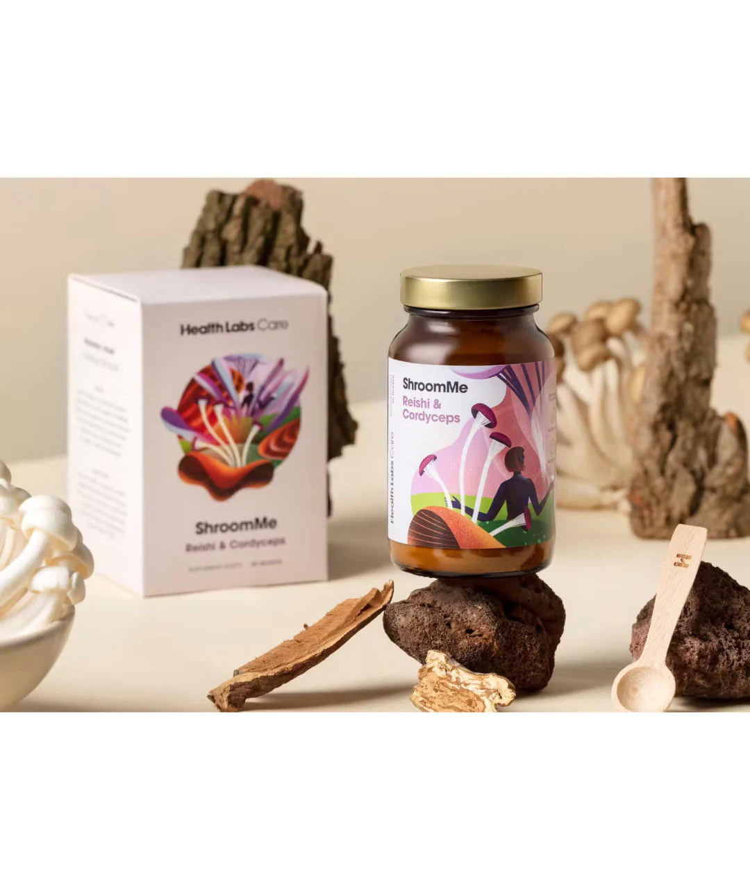 Dietary supplement ShroomMe Reishi & Cordyceps 90 servings view.