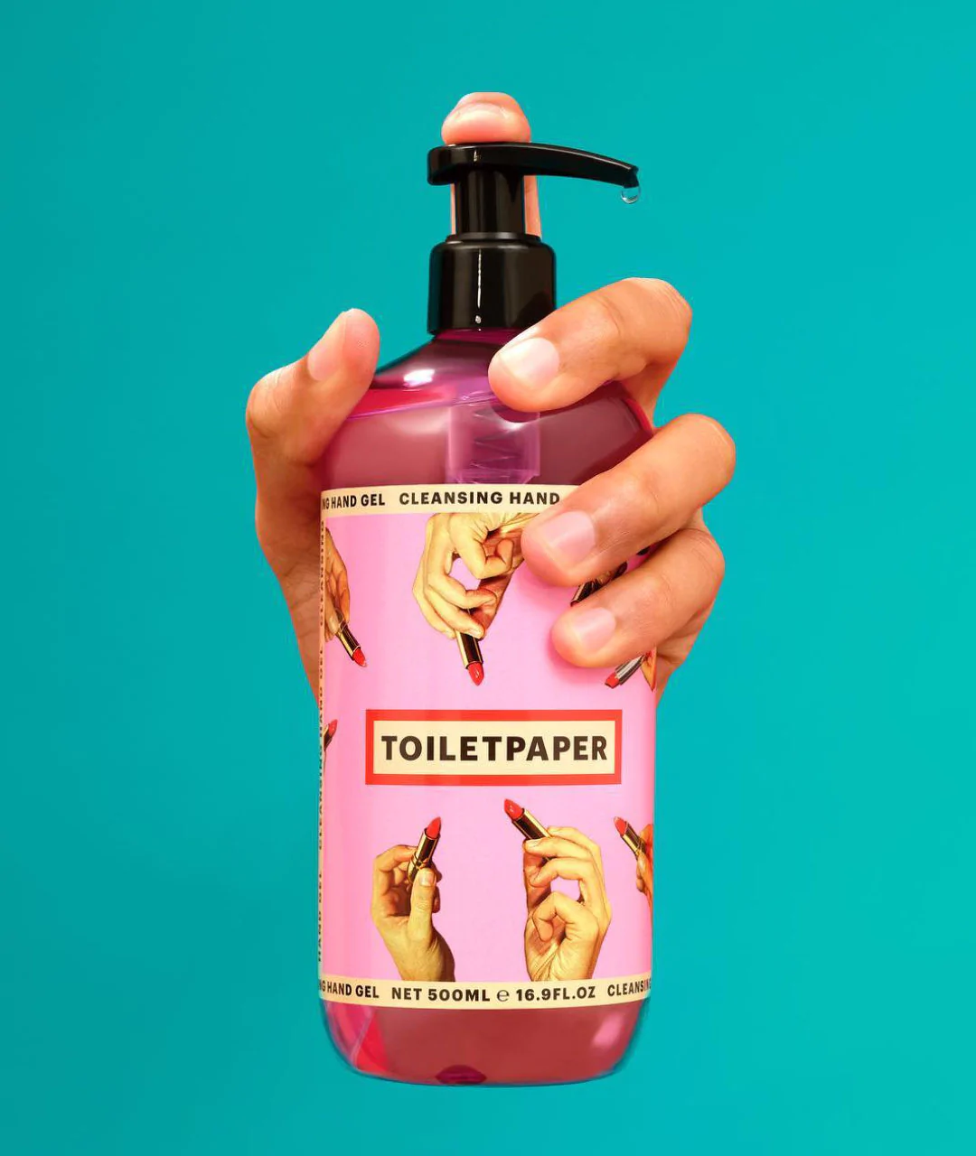 TOILETPAPER CLEANSING HAND GEL 500ml pack.