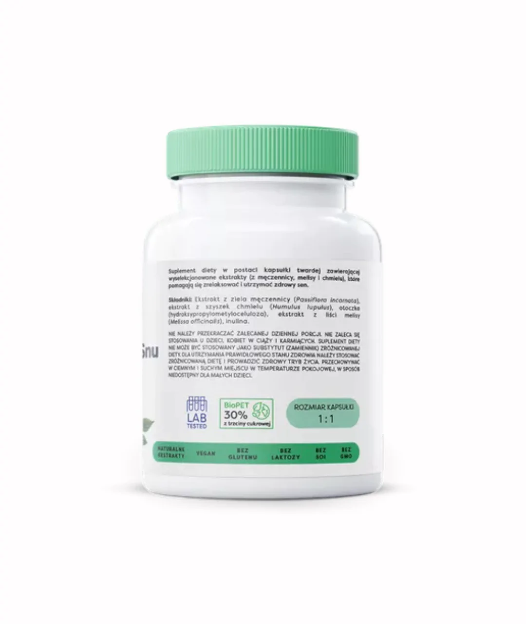 Dietary Supplement Herbal Sleep Support (Melatonin Free) - 60 capsules vegan back.
