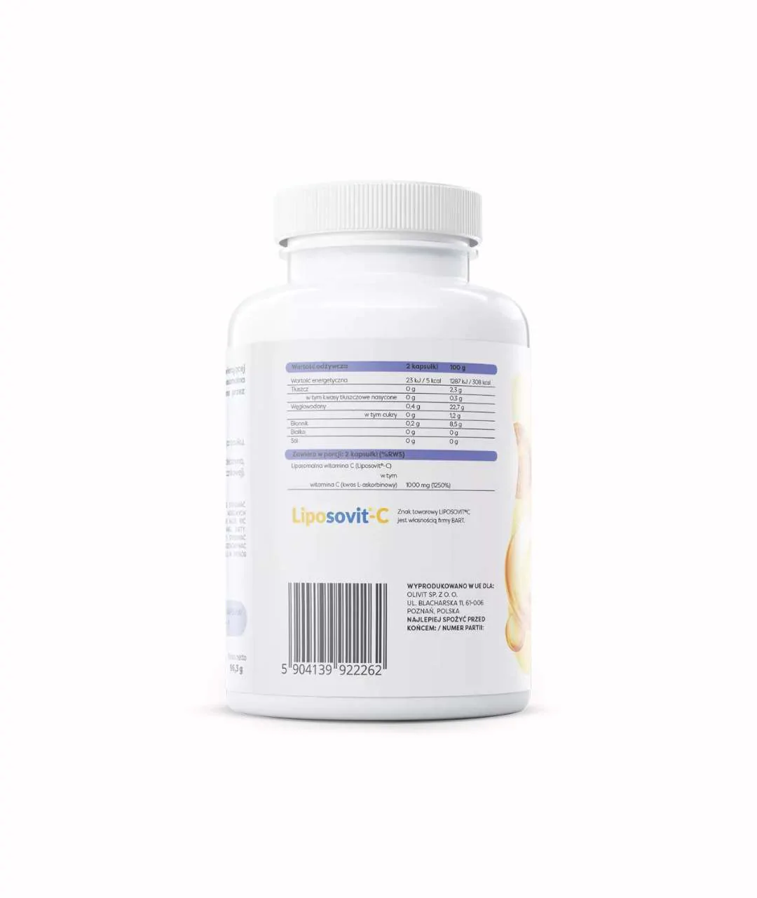 Suplement diety Liposomalna Witamina C, 1000mg - 120 kapsułek wegańskich bok