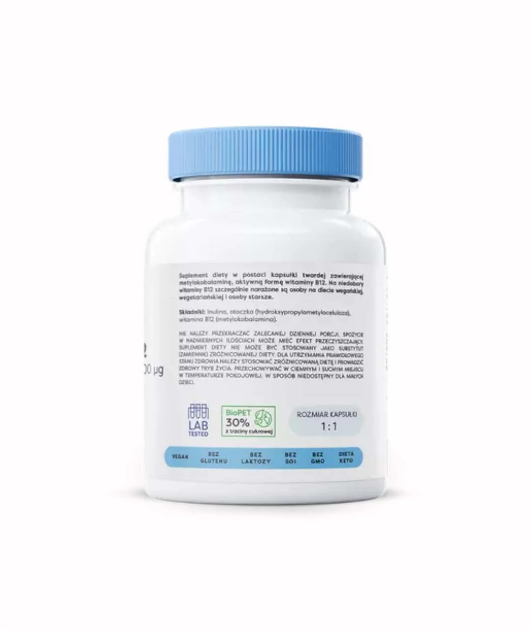 Suplement diety Witamina B12 Metylokobalamina, 100mcg - 60 kapsułek wegańskich tył