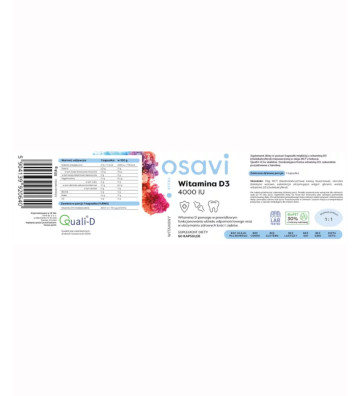 Dietary supplement Vitamin D3, 4000 IU - 60 soft capsules label