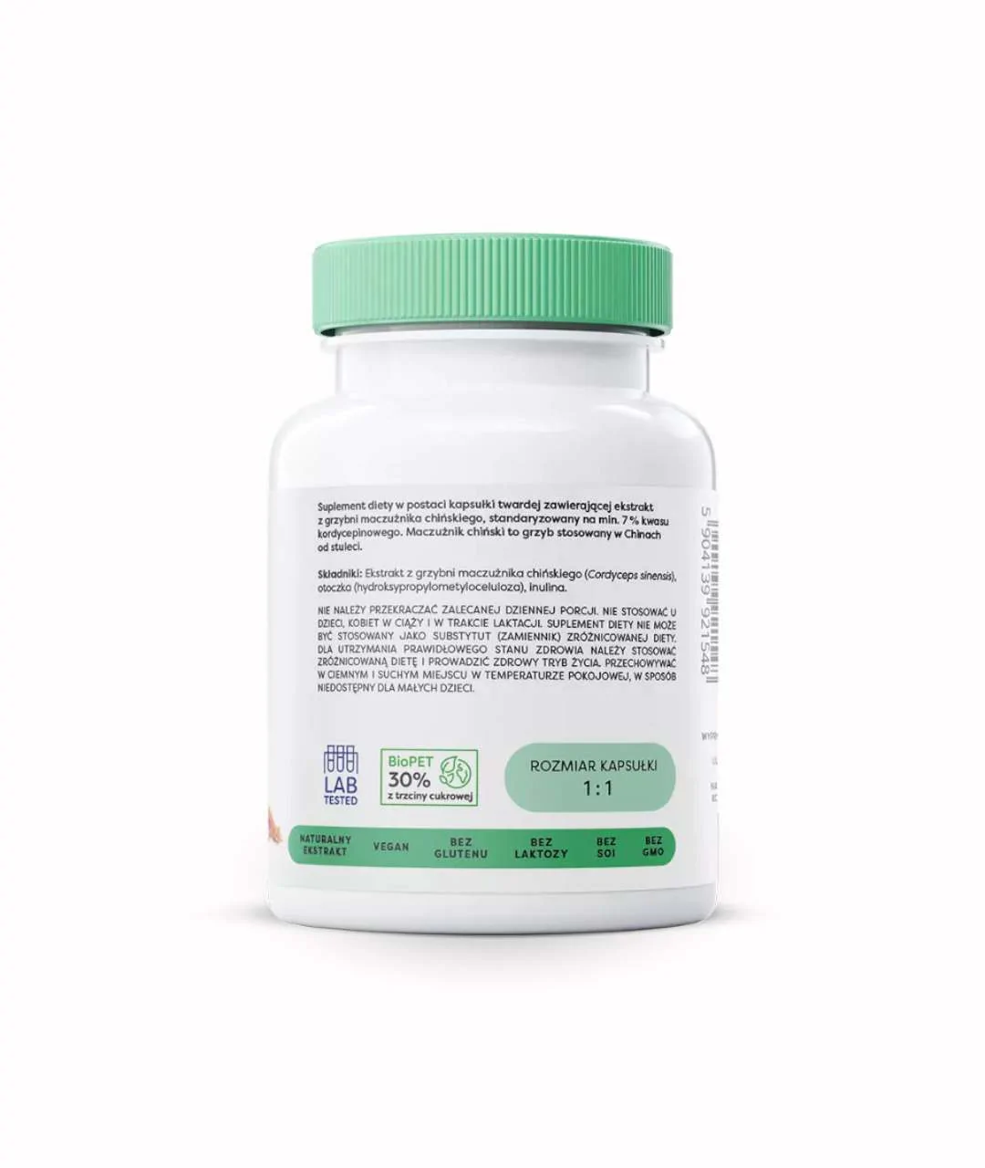 Suplement diety Cordyceps (Nature), 1200mg - 60 kapsułek wegańskich tył