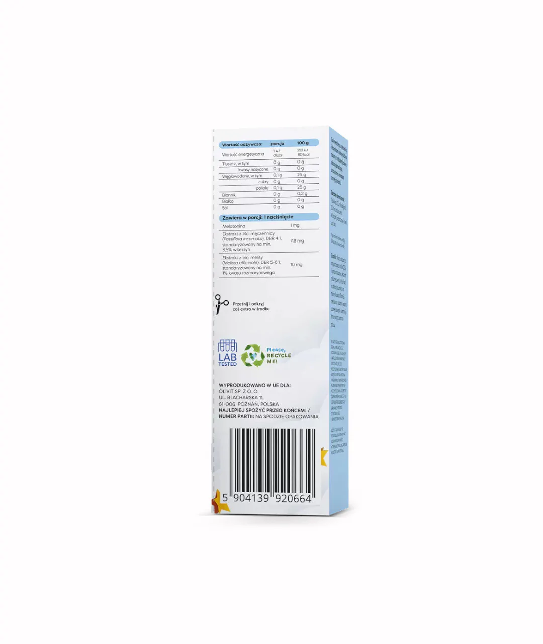 Dietary Supplement Melatonin with Passiflora Oral Spray, 1mg (Black Currant) - 25ml back.