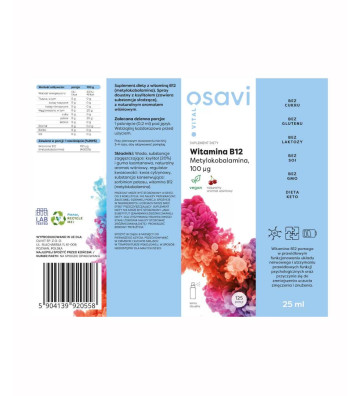 Dietary Supplement Vitamin B12 (Methylcobalamin) Oral Spray, 100mcg (Cherry) - 25ml - Osavi 3