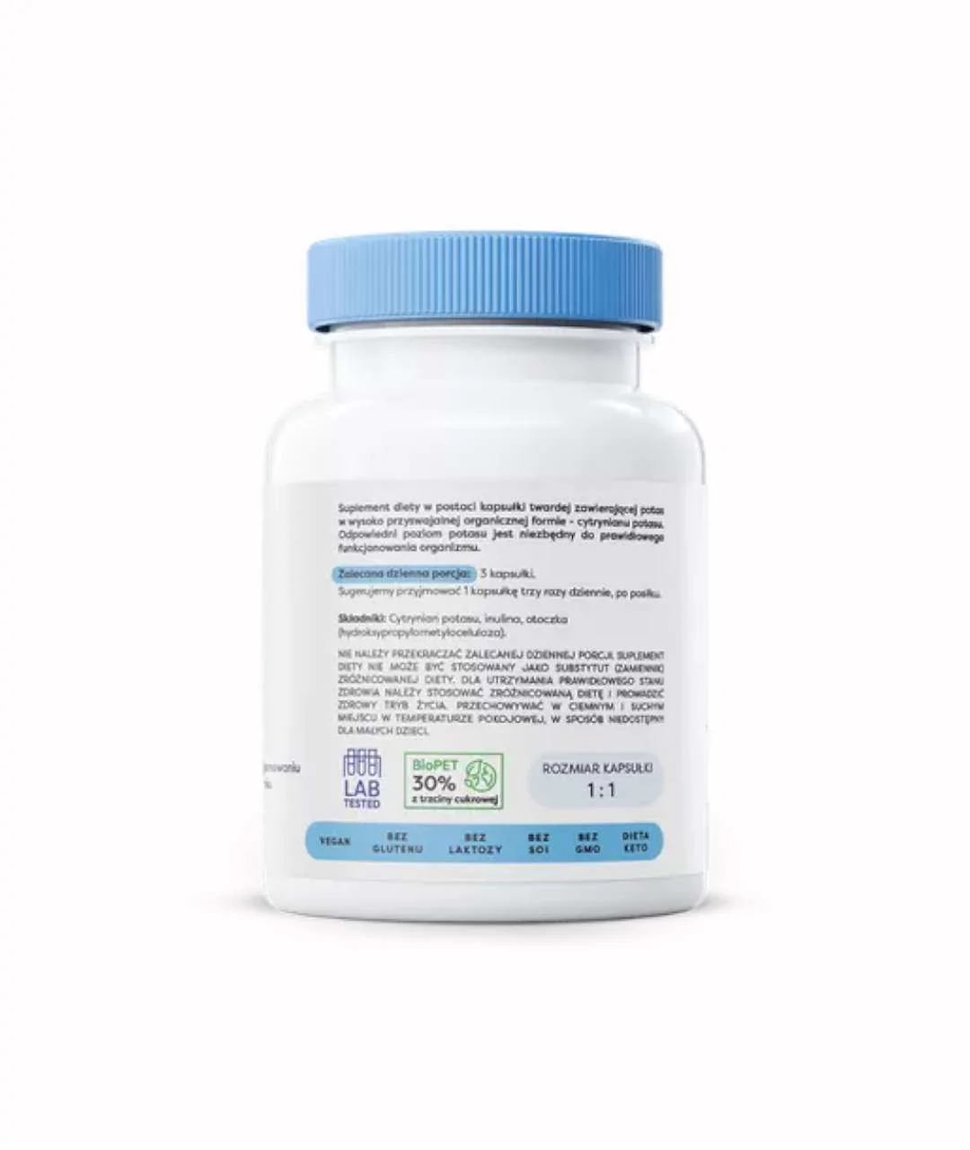 Suplement diety Potas, 300mg - 90 kapsułek wegańskich bok