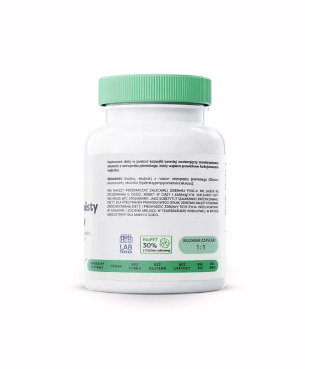 Suplement diety Ostropest Plamisty, Sylimaryna 100mg - 60 kapsułek wegańskich bok