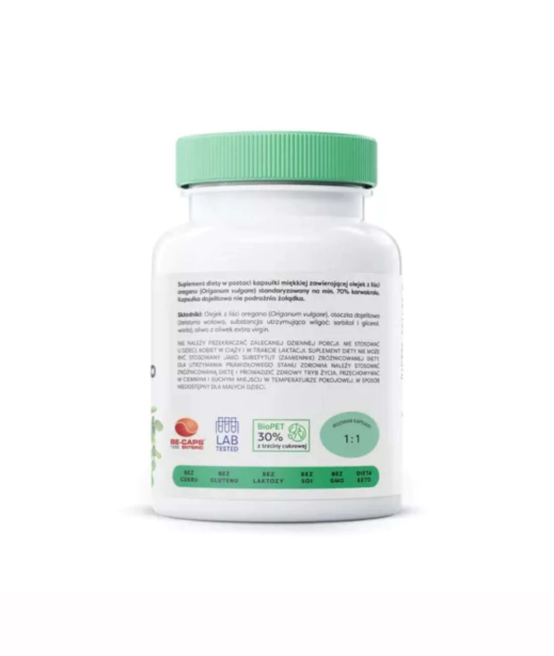 Suplement diety Olejek z Oregano Karwakrol, 180mg - 60 kapsułek dojelitowych bok