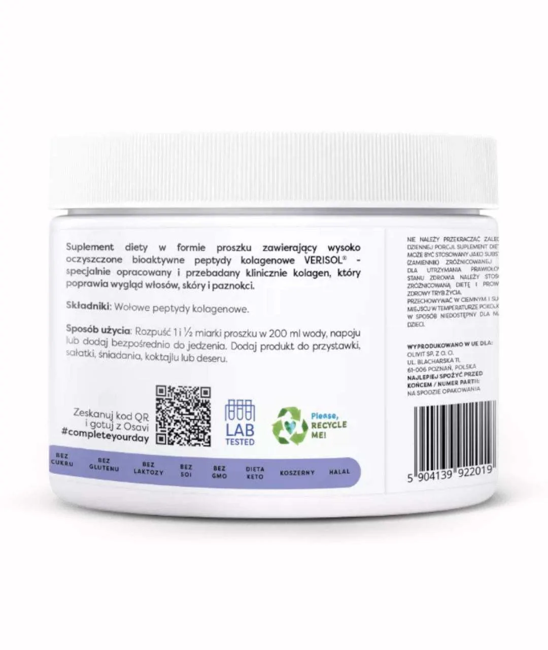 Suplement diety Kolagen Włosy, Skóra i Paznokcie - 150g tył