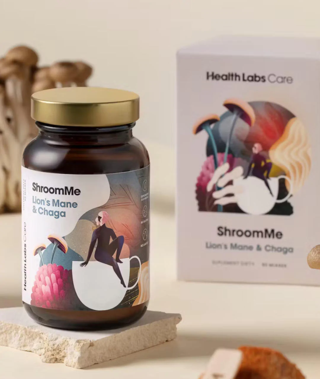 ShroomMe dietary supplement Lion's Mane & Chaga 45g view.