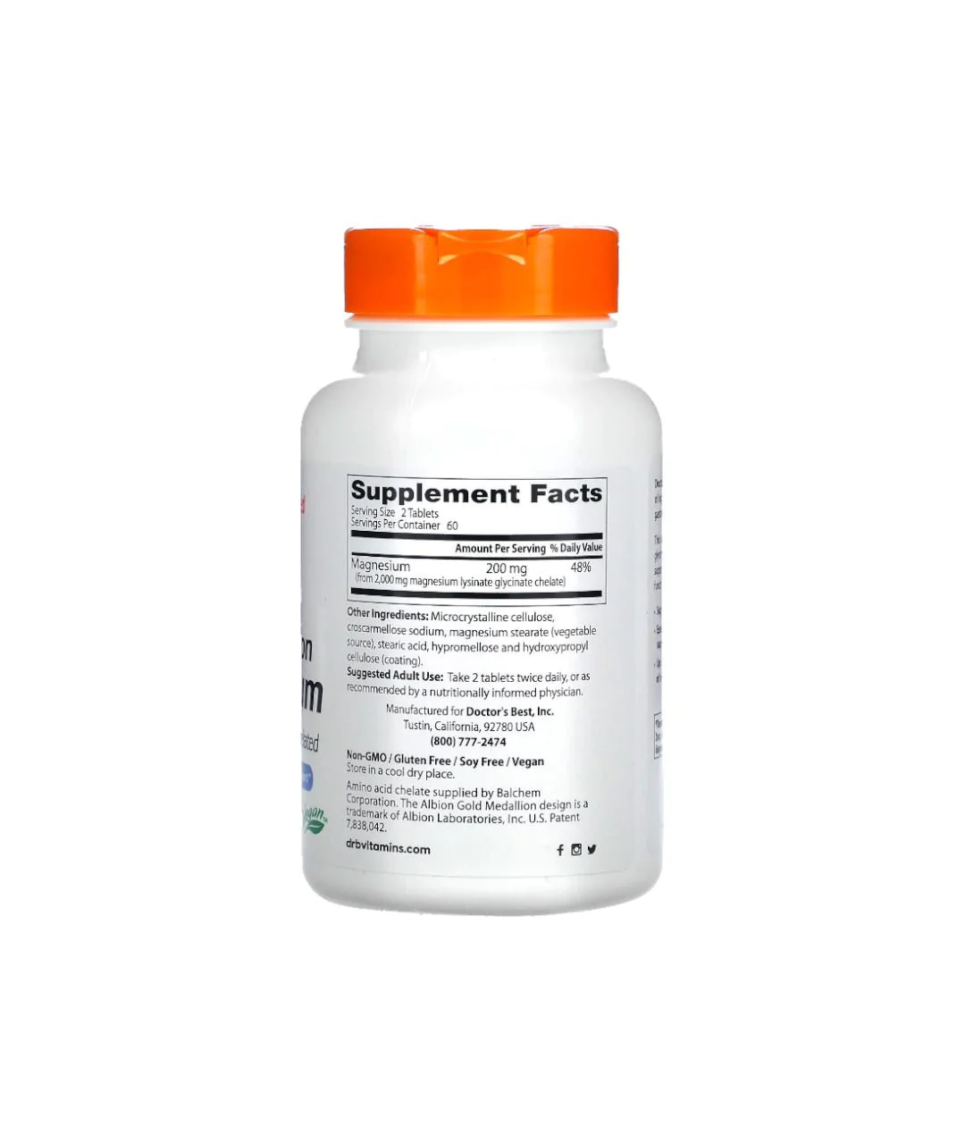 Highly absorbable magnesium 100 mg 120 tablets backside