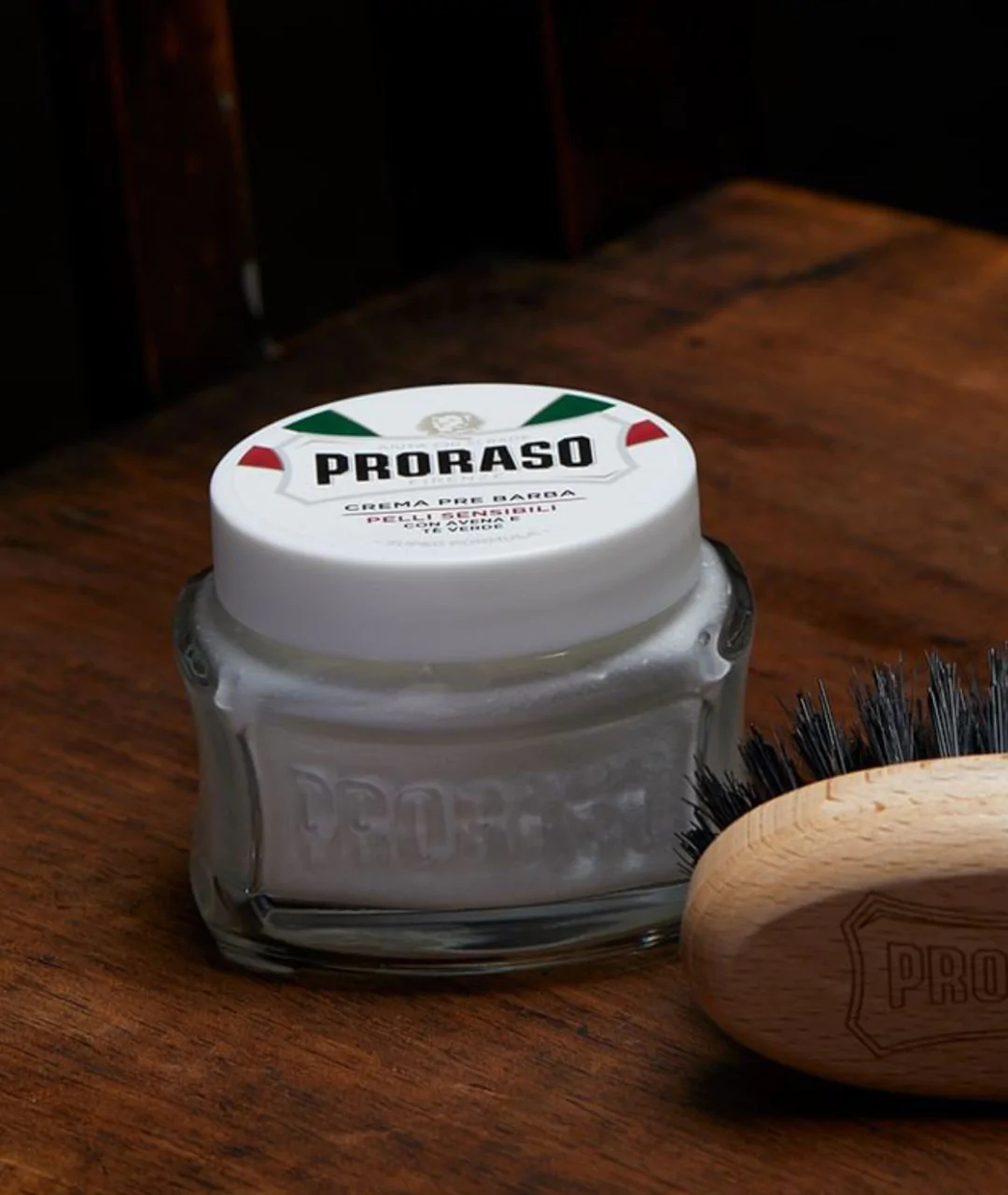 Pre-shave cream - for sensitive skin, white line 100ml with brush