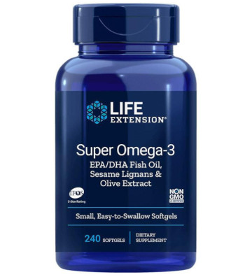 Super Omega-3 EPA/DHA with Sesame Lignans & Olive Extract - 240 soft capsule pack.