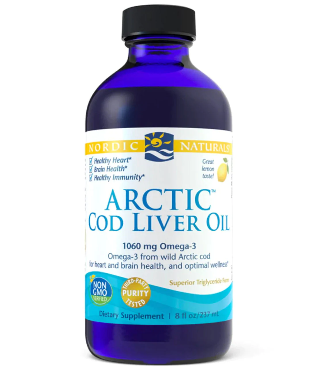 Suplement diety Arctic Cod Liver Oil, 1060 mg 237 ml cytryna zbliżenie