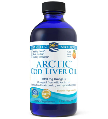 Suplement diety Arctic Cod Liver Oil, 1060 mg 237 ml pomarańcza zbliżenie