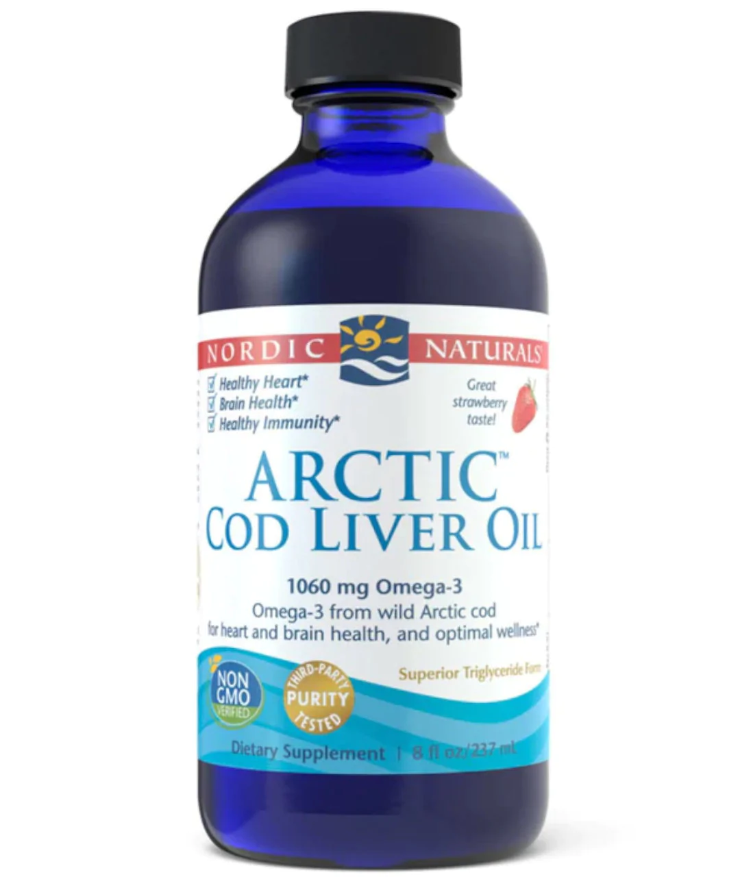 Suplement diety Arctic Cod Liver Oil, 1060 mg 237 ml truskawka zbliżenie