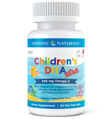 Children's DHA Xtra dietary supplement, 636 mg Berry punch - 90 soft capsules close-up