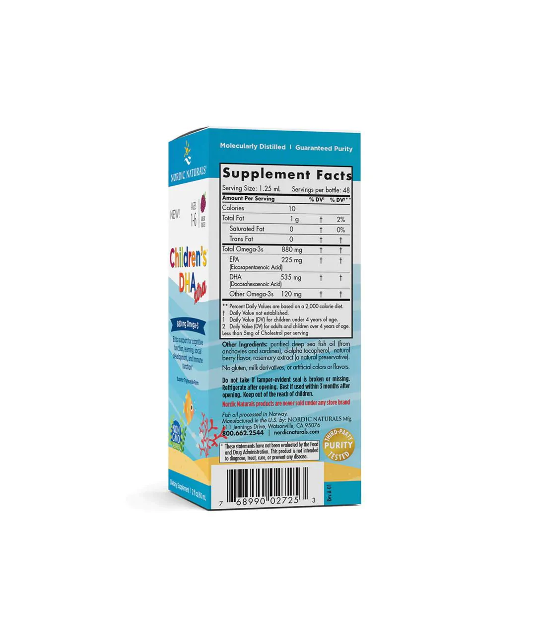 Suplement diety Children's DHA Xtra, 880 mg Jagodowy Poncz - 60ml opakowanie tył