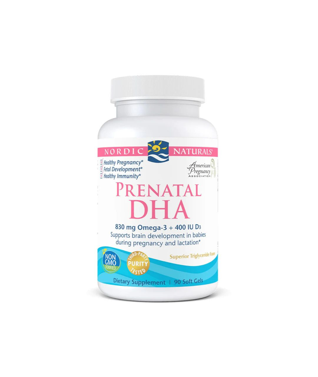 Suplement diety Prenatal DHA, 830 mg Omega-3 + 400 IU D3 - 90 kapsułek miękkich bezsmakowy