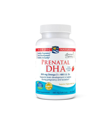Dietary supplement Prenatal DHA, 830 mg Omega-3 + 400 IU D3 - 90 soft capsules. strawberry flavoured - Nordic Naturals