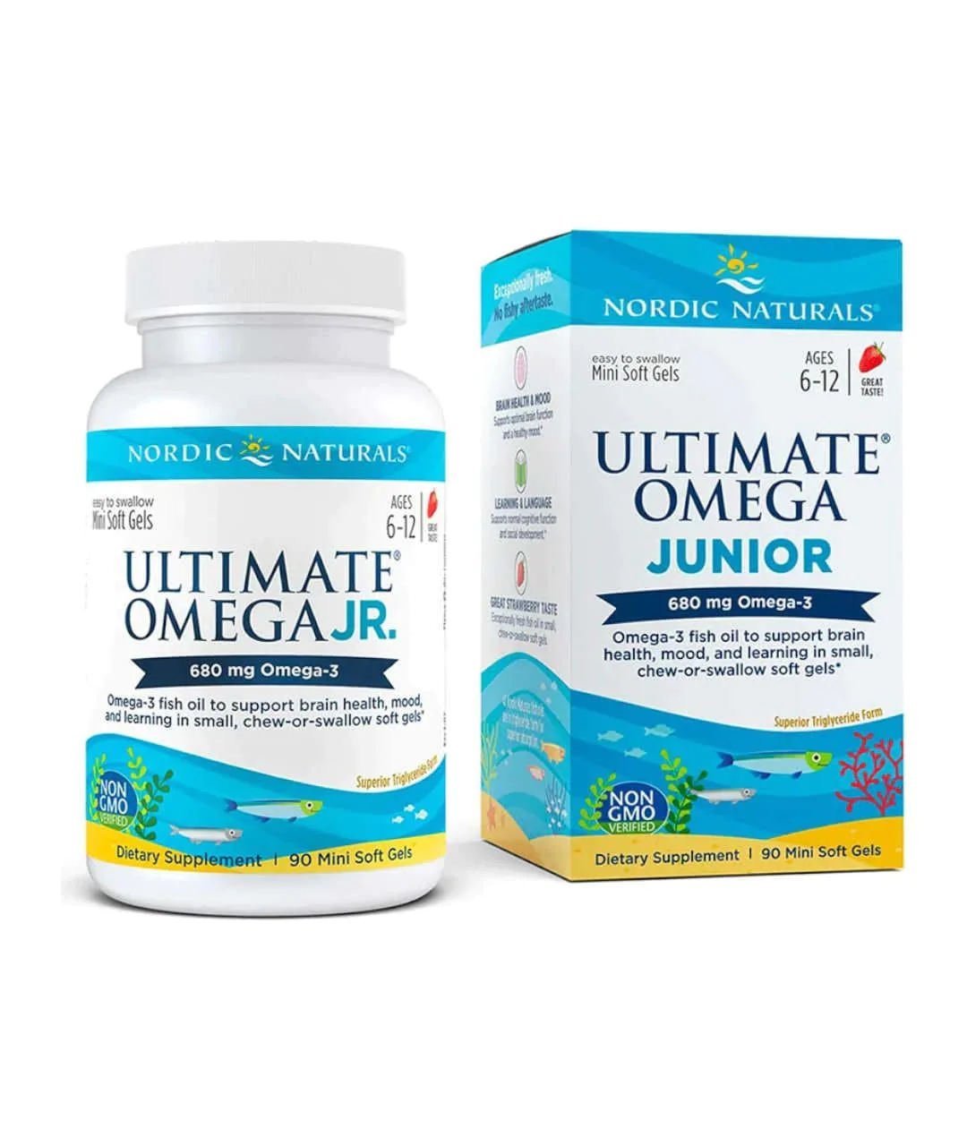Suplement diety Ultimate Omega Junior, 680 mg Truskawka - 90 kapsułek miękkich opakowanie