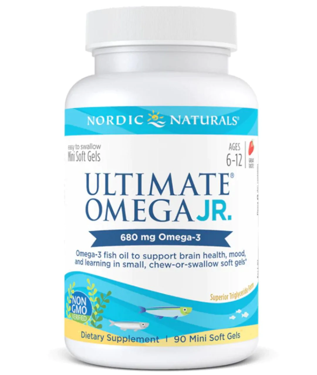 Suplement diety Ultimate Omega Junior, 680 mg Truskawka - 90 kapsułek miękkich zbliżenie